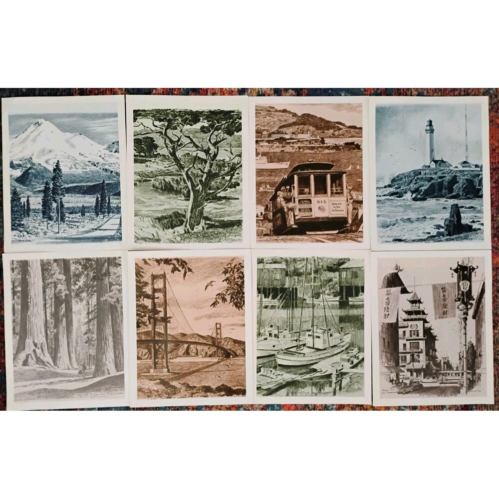 Lot of 8 Vtg Willard Cox West Coast Art Prints San Francisco Chinatown Noyo Rive